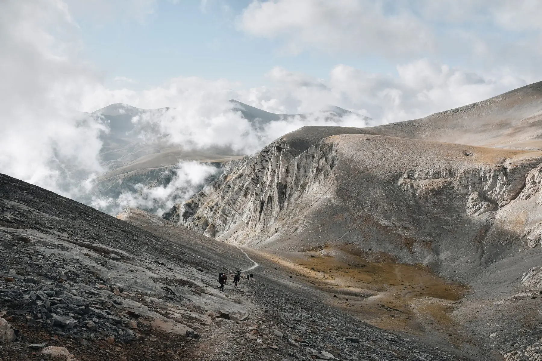 Distant view of Enipeas Gorge on Mount Olympus, the highest mountain of Greece and home of the ancient Greek gods